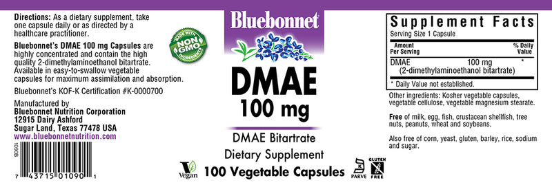 Bluebonnet Nutrition DMAE 100 mg 100 Veg Capsules